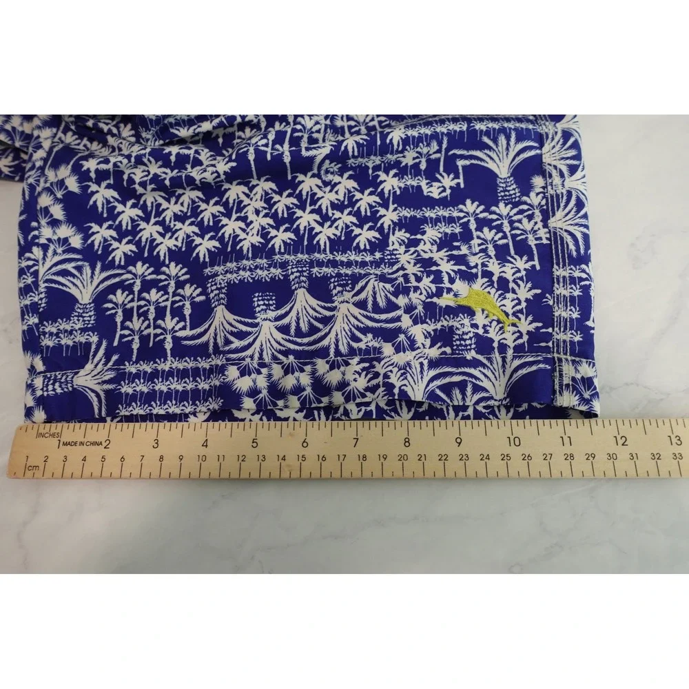 Tommy Bahama Swim Trunks Mens L Blue Palm Print Mesh Lined Drawstring Waist